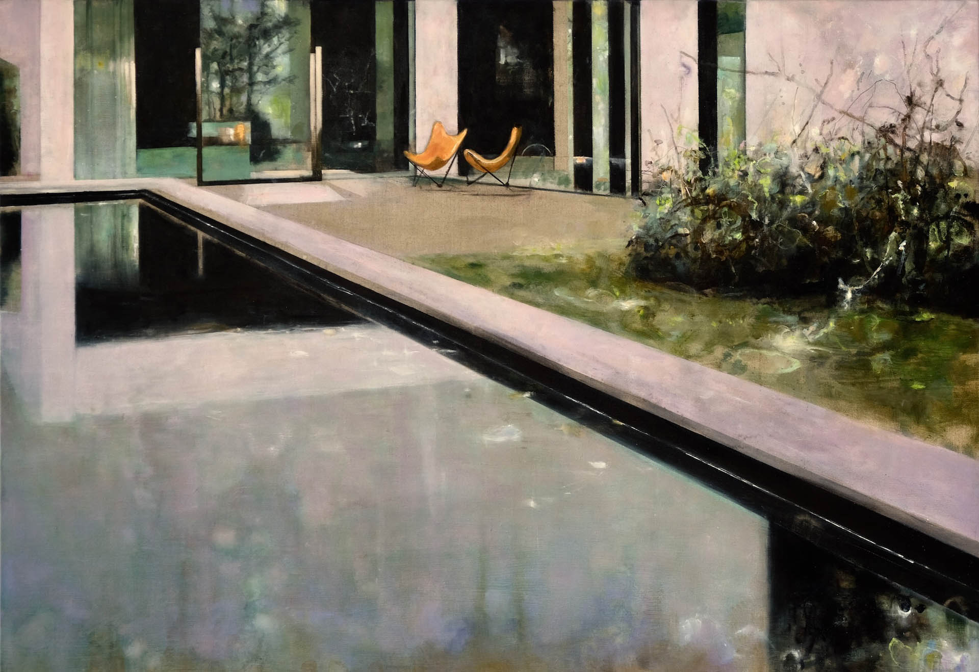 CAROLA SCHAPALS Relaxed place in the setting sun 2024 oil on canvas 90x130cm DSCF3501 Kopie