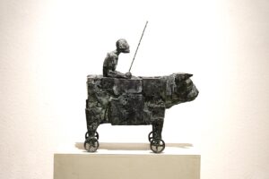 MICHAEL JASTRAM Ochsenkarren 57x51x23cm Bronze Wachsausschmelzverfahren 2014